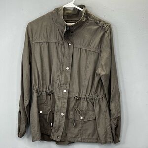 Ashley By 26 International Utility Jacket Green Lightweight Button Zipper Adjust